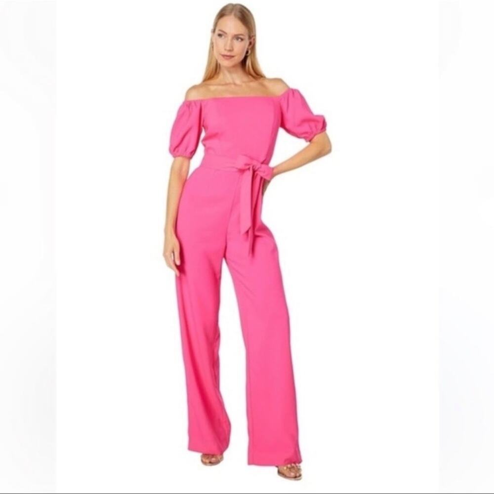 Lilly Pulitzer Jada Pink Off-Shoulder Jumpsuit NO BELT Barbie size 8